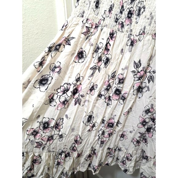 Torrid Floral Print Ivory Pink & Black Spaghetti Strap Sundress Smocked Bodice & - Picture 6 of 10